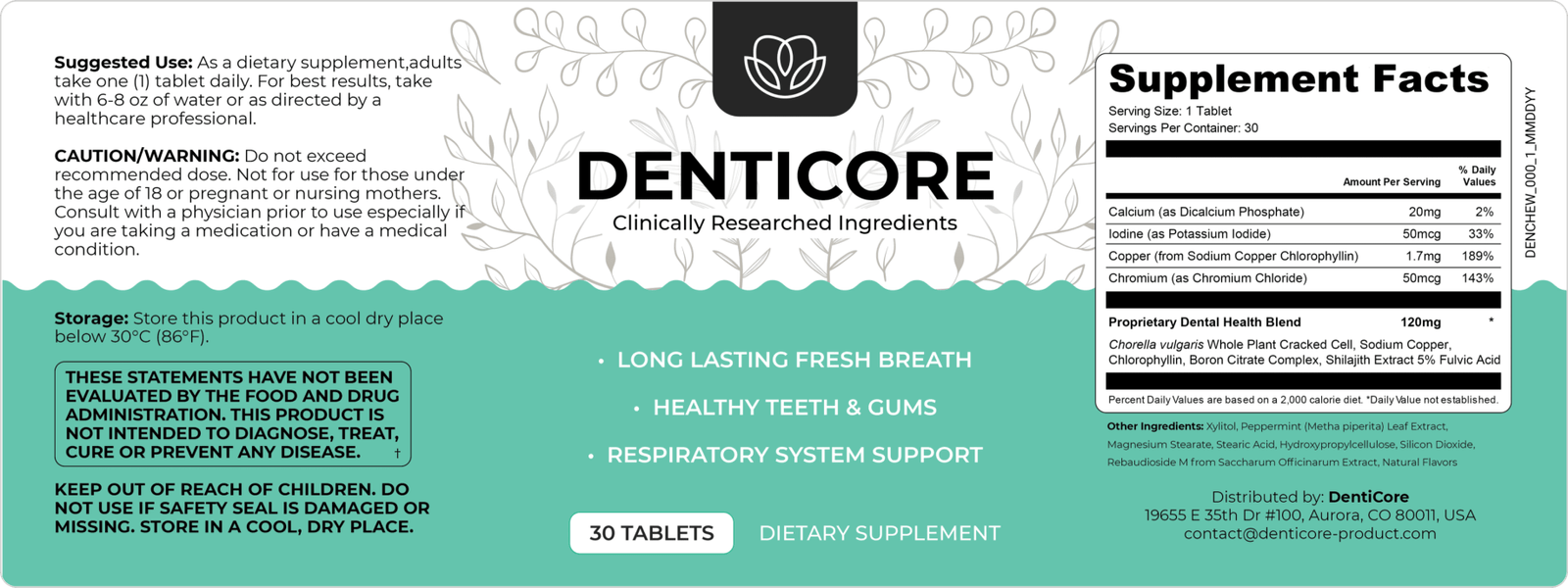 DentiCore Supplement Facts